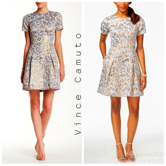 vince camuto metallic fit and flare dress